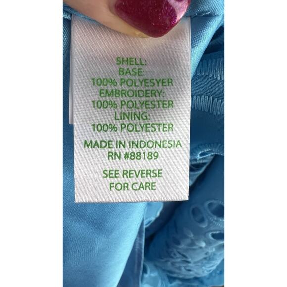 Lilly Pulitzer Geri Off The Shoulder Sea breeze Blue Midi Eyelet Dress XL $348 - Picture 7 of 9